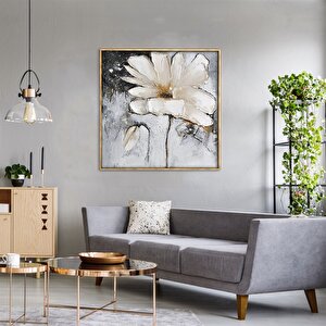 Tablolife Beyaz Papatya - Yağlı Boya Dokulu Tablo 120x120 Çerçeve - Siyah