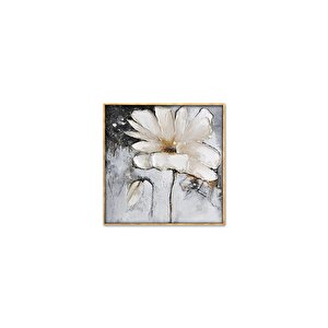 Tablolife Beyaz Papatya - Yağlı Boya Dokulu Tablo 100x100 Çerçeve - Siyah 100x100 cm