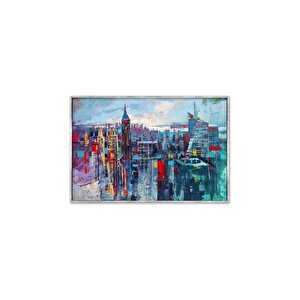 Tablolife Metropolitan City - Yağlı Boya Dokulu Tablo 100x150 Çerçeve - Gümüş 100x150 cm