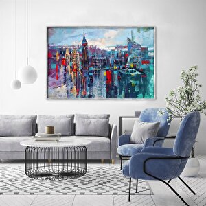 Tablolife Metropolitan City - Yağlı Boya Dokulu Tablo 75x100 Çerçeve - Gümüş 75x100 cm