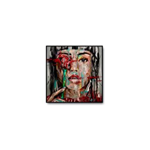 Tablolife Women With Red Flower - Yağlı Boya Dokulu Tablo 120x120 Çerçeve - Gümüş 120x120 cm