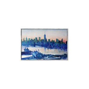 Tablolife Blue City - Yağlı Boya Dokulu Tablo 90x120 Çerçeve - Gümüş