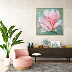 Tablolife Pink Flower - Yağlı Boya Dokulu Tablo 80x80 Çerçeve - Siyah 80x80 cm
