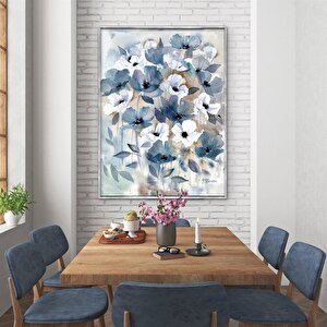 Tablolife Mavi Beyaz Çiçekler - Yağlı Boya Dokulu Tablo 100x150 Çerçevesiz 100x150 cm