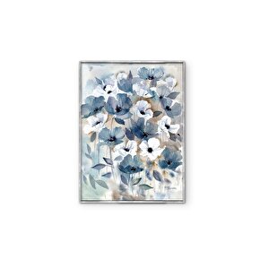 Tablolife Mavi Beyaz Çiçekler - Yağlı Boya Dokulu Tablo 100x150 Çerçevesiz 100x150 cm