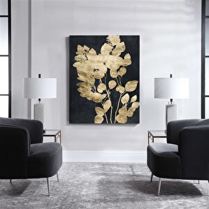 Tablolife Gold Flower - Yağlı Boya Dokulu Tablo 75x100 Çerçeve - Siyah 75x100 cm
