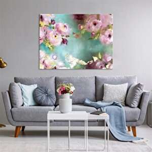 Tablolife Pembe Çiçekler - Yağlı Boya Dokulu Tablo 75x100 Çerçeve - Gold 75x100 cm