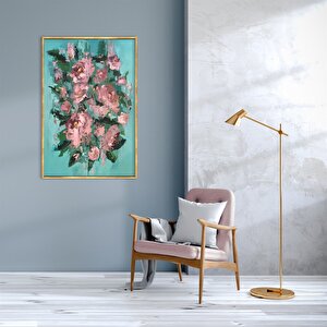 Tablolife Abstract Pink Flower - Yağlı Boya Dokulu Tablo 75x100 Çerçeve - Gold 75x100 cm