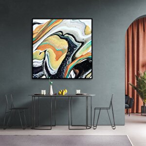 Tablolife Abstract Melting - Yağlı Boya Dokulu Tablo 120x120 Çerçeve - Gold 120x120 cm