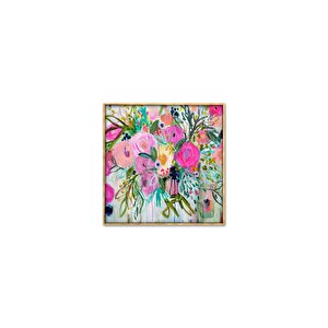 Tablolife Abstract Flowers - Yağlı Boya Dokulu Tablo 100x100 Çerçeve - Siyah 100x100 cm