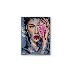 Tablolife Blue Eyes Pink Rose - Yağlı Boya Dokulu Tablo 60x90 Çerçeve - Gold 60x90 cm