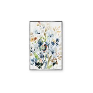 Tablolife Mavi Çiçekler - Yağlı Boya Dokulu Tablo 60x90 Çerçeve - Siyah 60x90 cm