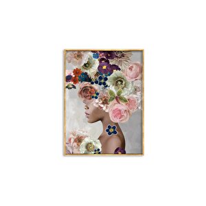 Tablolife Women İn Flowers  2 - Yağlı Boya Dokulu Tablo 60x90 Çerçeve - Gold 60x90 cm