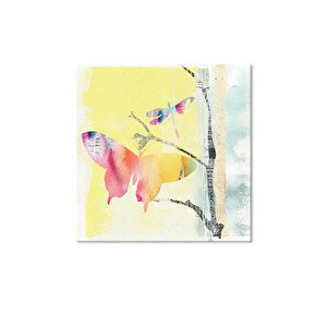 Tablolife Renkli Kelebek - Yağlı Boya Dokulu Tablo 100x100 Çerçeve - Gümüş 100x100 cm