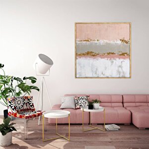 Tablolife Pembe Beyaz - Yağlı Boya Dokulu Tablo 100x100 Çerçeve - Gold 100x100 cm