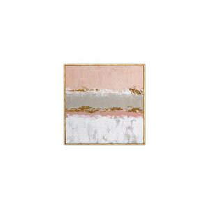 Tablolife Pembe Beyaz - Yağlı Boya Dokulu Tablo 100x100 Çerçeve - Gold 100x100 cm