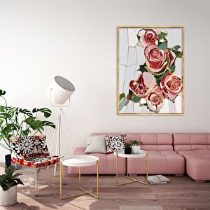 Tablolife Pink Roses - Yağlı Boya Dokulu Tablo 75x100 Çerçeve - Siyah 75x100 cm