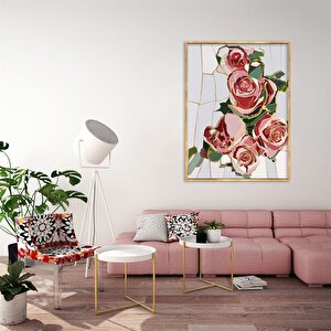 Tablolife Pink Roses - Yağlı Boya Dokulu Tablo 75x100 Çerçeve - Siyah