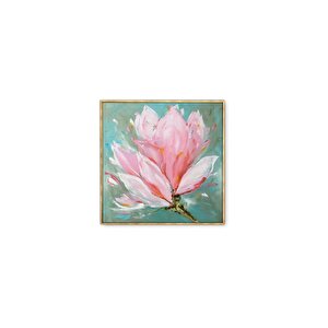 Tablolife Pink Flower - Yağlı Boya Dokulu Tablo 100x100 Çerçeve - Gold 100x100 cm