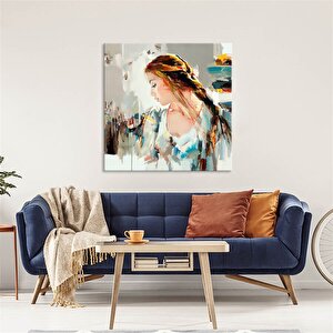 Tablolife Soyut Kadın Profil - Yağlı Boya Dokulu Tablo 100x100 Çerçeve - Gold
