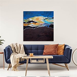 Tablolife Dağlar - Yağlı Boya Dokulu Tablo 80x80 Çerçeve - Gold 80x80 cm