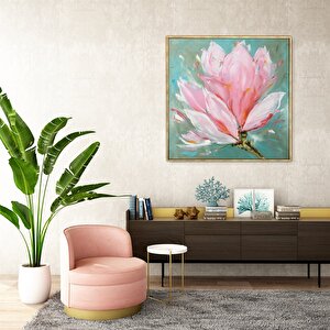 Tablolife Pink Flower - Yağlı Boya Dokulu Tablo 120x120 Çerçeve - Gümüş 120x120 cm