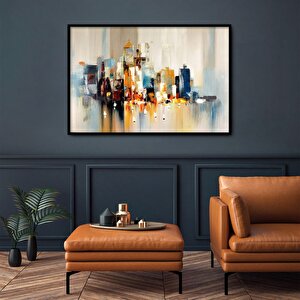 Tablolife Renkli Şehir - Yağlı Boya Dokulu Tablo 60x90 Çerçeve - Gold