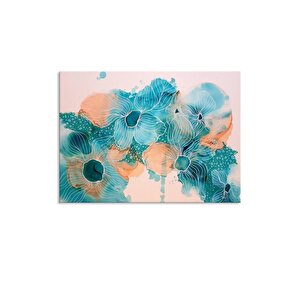 Tablolife Turkuaz Çiçekler - Yağlı Boya Dokulu Tablo 60x90 Çerçeve - Siyah 60x90 cm