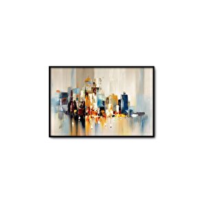 Tablolife Renkli Şehir - Yağlı Boya Dokulu Tablo 75x100 Çerçeve - Gold 75x100 cm