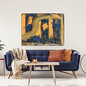 Tablolife Sarı Lacivert - Yağlı Boya Dokulu Tablo 100x150 Çerçeve - Gümüş 100x150 cm