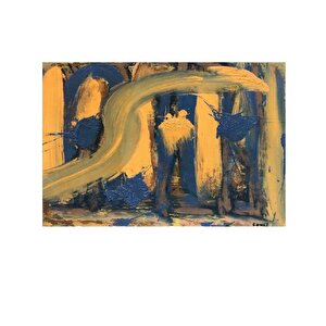 Tablolife Sarı Lacivert - Yağlı Boya Dokulu Tablo 100x150 Çerçeve - Gümüş 100x150 cm