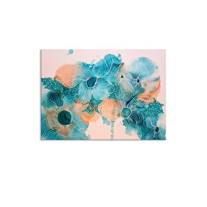 Tablolife Turkuaz Çiçekler - Yağlı Boya Dokulu Tablo 100x150 Çerçeve - Siyah 100x150 cm