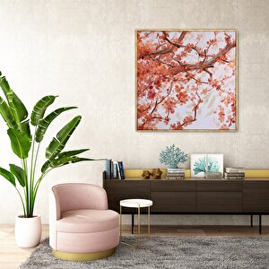 Tablolife Spring Leaves - Yağlı Boya Dokulu Tablo 80x80 Çerçeve - Gümüş 80x80 cm