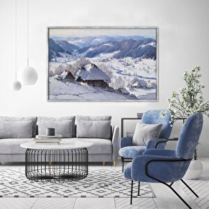 Tablolife Kar Tatili - Yağlı Boya Dokulu Tablo 75x100 Çerçeve - Gold 75x100 cm