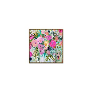 Tablolife Abstract Flowers - Yağlı Boya Dokulu Tablo 80x80 Çerçeve - Gold 80x80 cm
