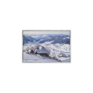 Tablolife Kar Tatili - Yağlı Boya Dokulu Tablo 75x100 Çerçeve - Siyah 75x100 cm