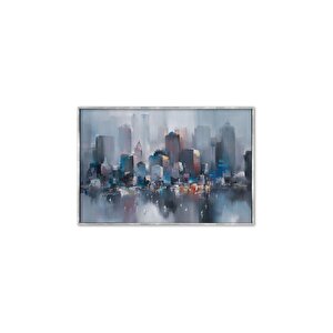 Tablolife Mavi Şehir Yağlı Boya Dokulu Tablo 100x150 Çerçeve - Gold 100x150 cm