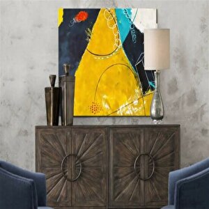 Tablolife Soyut Sarı - Yağlı Boya Dokulu Tablo 75x100 Çerçeve - Gold 75x100 cm