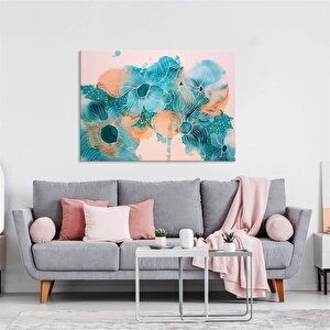 Tablolife Turkuaz Çiçekler - Yağlı Boya Dokulu Tablo 100x150 Çerçeve - Gold 100x150 cm