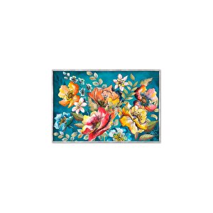 Tablolife Çiçekler - Yağlı Boya Dokulu Tablo 75x100 Çerçeve - Gümüş 75x100 cm