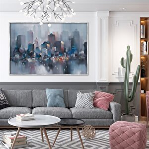 Tablolife Mavi Şehir Yağlı Boya Dokulu Tablo 75x100 Çerçeve - Siyah 75x100 cm