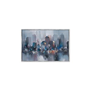 Tablolife Mavi Şehir Yağlı Boya Dokulu Tablo 75x100 Çerçeve - Gümüş 75x100 cm