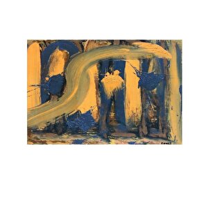 Tablolife Sarı Lacivert - Yağlı Boya Dokulu Tablo 90x120 Çerçeve - Gold 90x120 cm