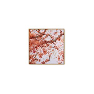 Tablolife Spring Leaves - Yağlı Boya Dokulu Tablo 80x80 Çerçeve - Gold 80x80 cm