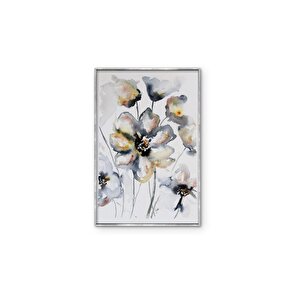Tablolife Soyut Beyaz Çiçekler - Yağlı Boya Dokulu Tablo 60x90 Çerçeve - Gümüş 60x90 cm