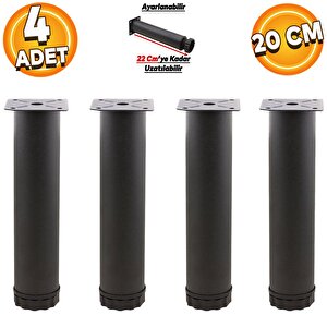 Mobilya Kanepe Baza Koltuk Metal Destek Ayağı Ayarlanabilir 20 Cm Siyah Metal Yükseltici Ayak (4 Adet)