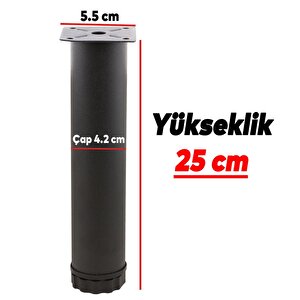 Mobilya Kanepe Baza Koltuk Metal Destek Ayağı Ayarlanabilir 25 Cm Siyah Metal Yükseltici Ayak