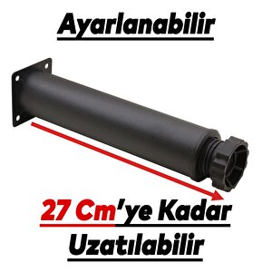 Mobilya Kanepe Baza Koltuk Metal Destek Ayağı Ayarlanabilir 25 Cm Siyah Yükseltici Ayakları (8 Adet)