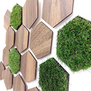 Cajuart 16 Parça Geometrik Çim Detaylı Modern Dekoratif Duvar Dekoru Tablo