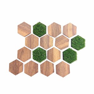 Cajuart 16 Parça Geometrik Çim Detaylı Modern Dekoratif Duvar Dekoru Tablo